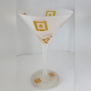 Frosted Retro Style Martini Glass With Yellow Gold‎ Geometrical Pattern